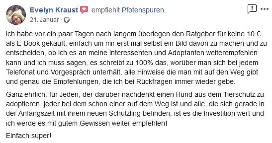 Facebook Bewertung Buch Pfotenspuren